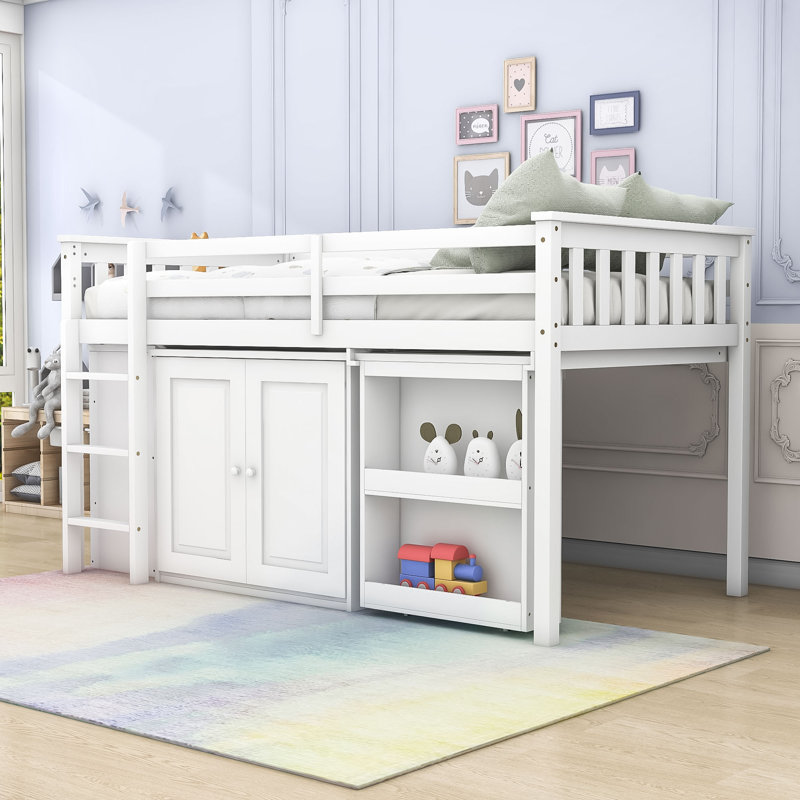 Twin Loft Bed With Storage Cabinets, Desk, And Safety Features, White