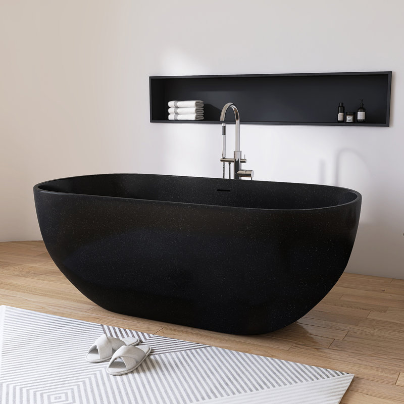  Baignoire de trempage autoportante 63 po. X 31 po. Terrazzo, Noir, noir, noir, noir