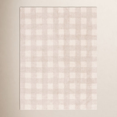 Barclay Beige Washable Hand-Woven Plaid Rug
