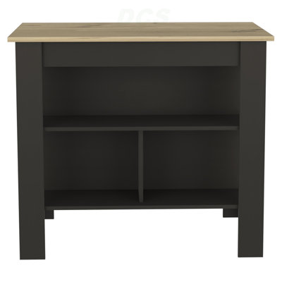 Cala Kitchen Island, Four Legs, Three Shelves  -Black / Light Oak, Kitchen Island