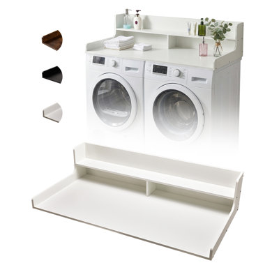Tablette de buanderie blanche résistante pour laveuse et sécheuse 54 x 27,5 po avec comptoir de 12 po Rails antidérapants pour le rangement de la salle de lavage et les vêtements pliables