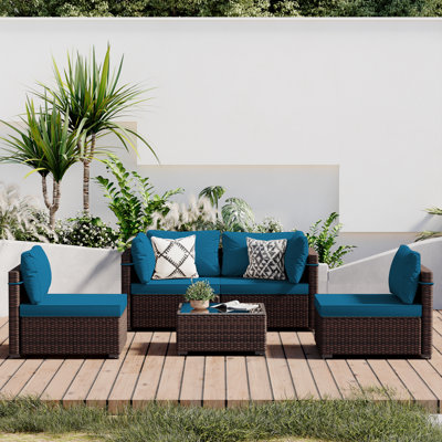 Corinne Premium All-Weather Wicker 4 - Person Modular Patio Conversation Set with Cushions