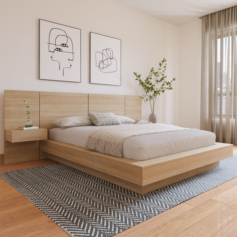 Kaenen 3 Piece Bedroom Set with Bed & 2 Floating Nightstands, Beige, King