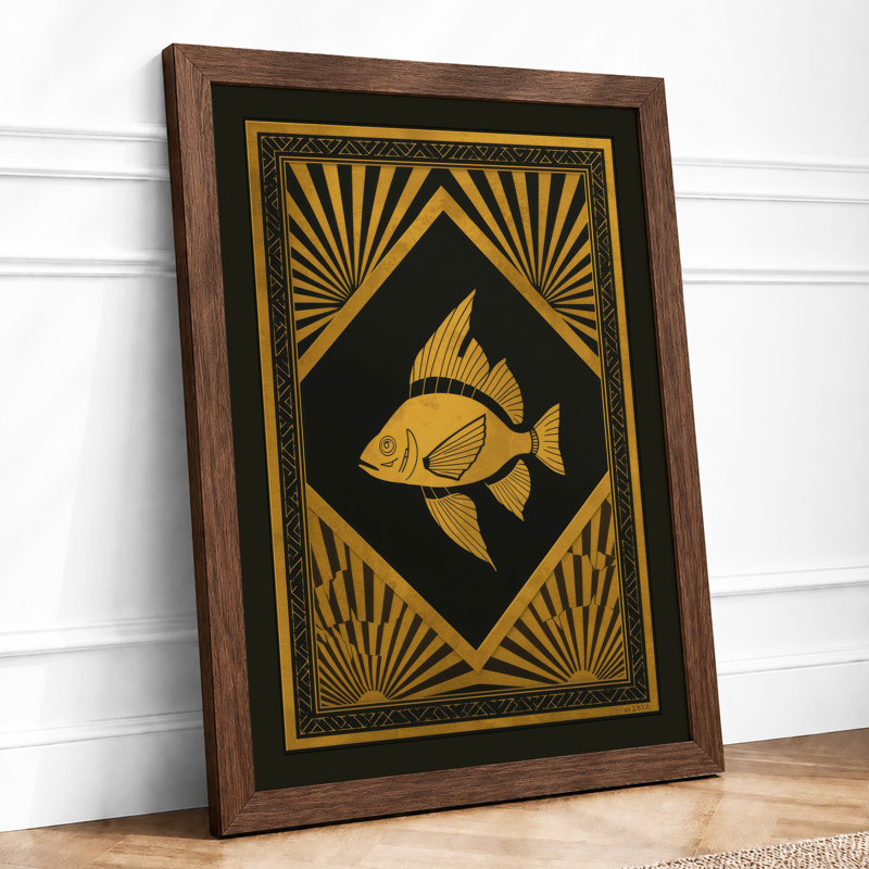 Golden Fish, Art Deco - Framed Print, A3 - 42.0 x 29.7 cm, Walnut