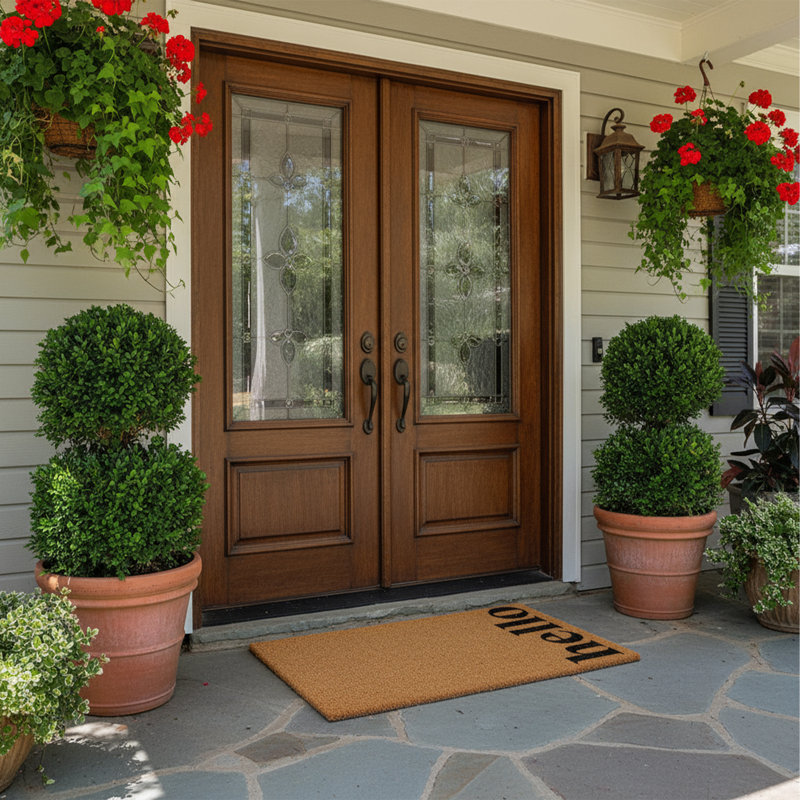 Arnitha Non-Slip Outdoor Doormat, Rectangle 1'4" x 2'4", Natural/Green