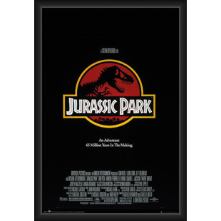 BUY ART FOR LESS Officially Licensed Jurassic Park Movie - One Sheet - Framed Art Poster - 24 x 36 Inch - Sturdy Engineered Wood Frame with Plexi Glass - Ready to Hang