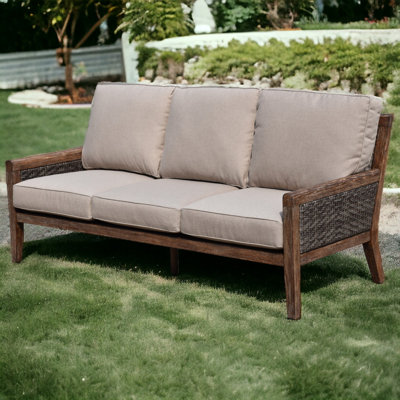 Nataly 76.38'' Wide Teak Patio Sofa with Sunbrella® Cushions
