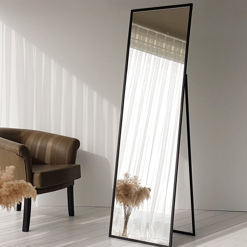 Metal Flat Floor Mirror, Black