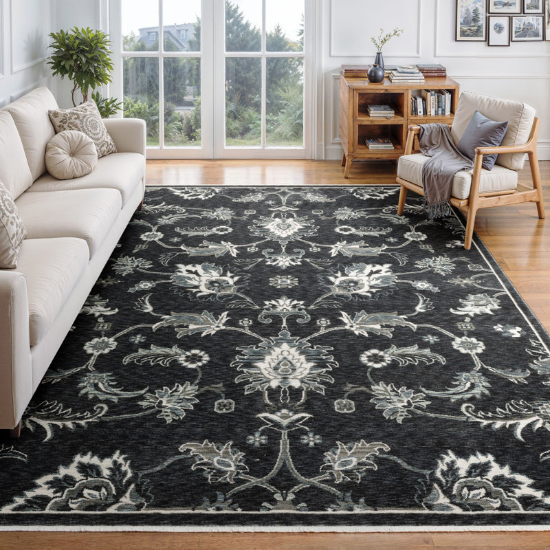 Tapis oriental bleu / ivoire Eidan, Rectangle 5 pi 3 po x 7 pi 9 po