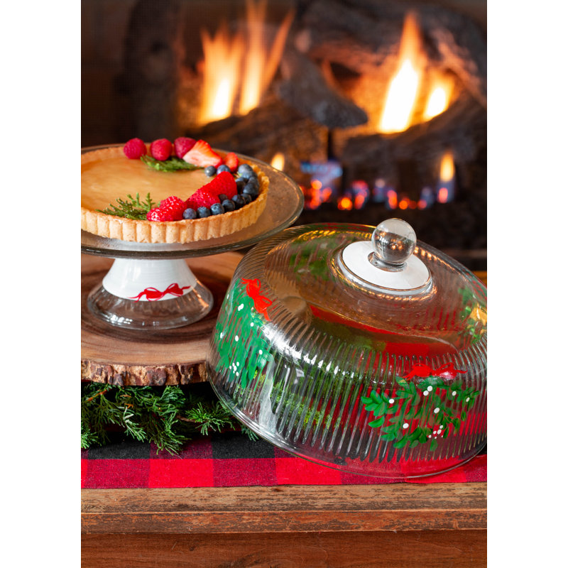 Mistletoe Glass Cake Stand
