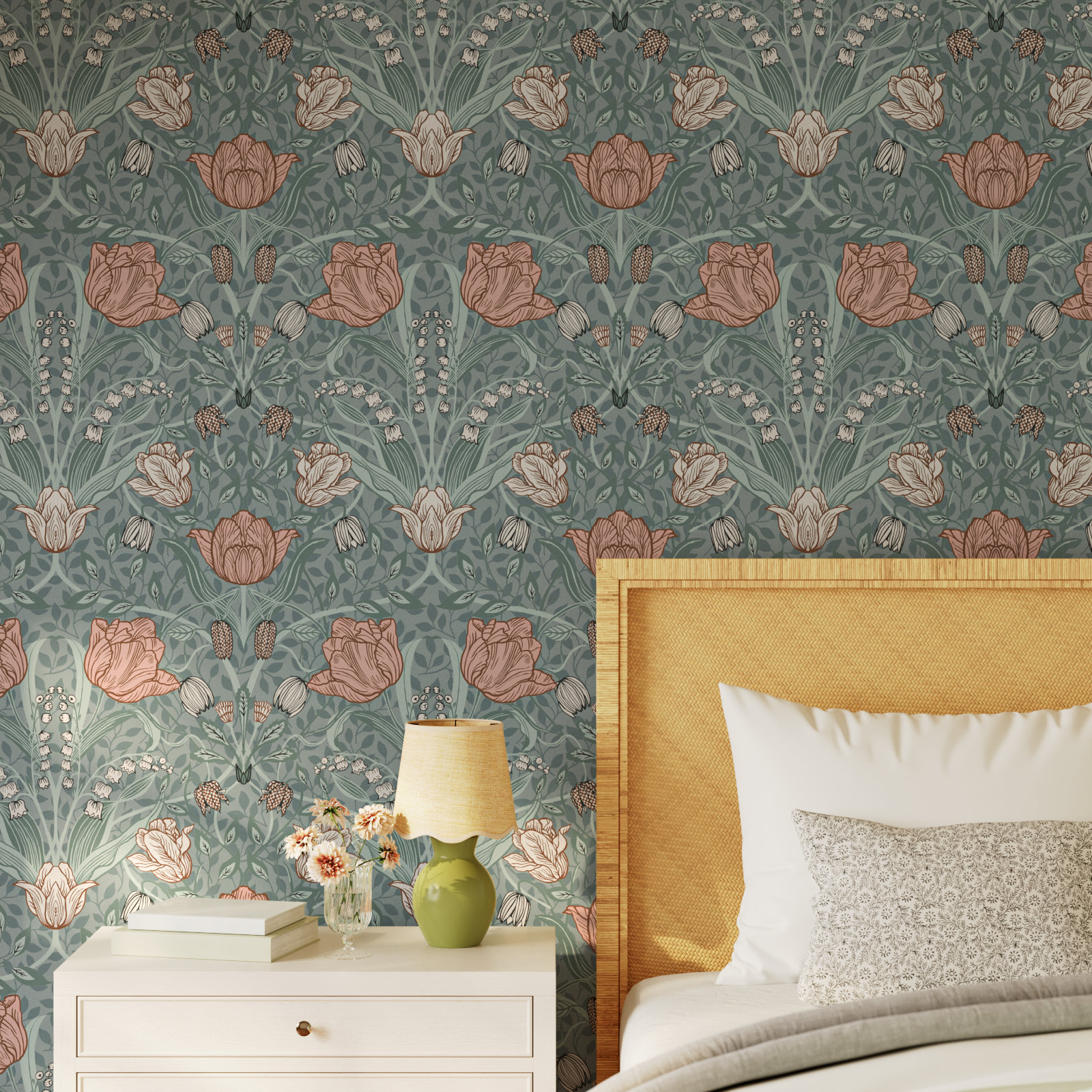 Orelia Wallpaper Roll, Sage, 33' L x 20.5" W