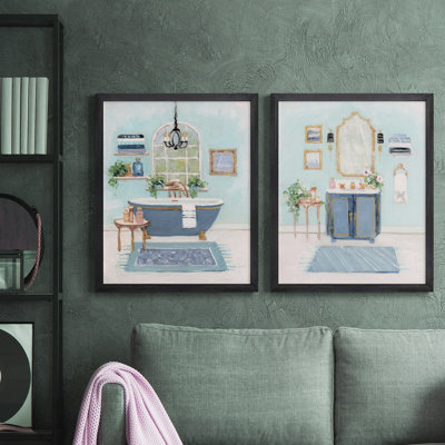 «Blue Bath I» - Toile avec cadre de qualité supérieure - Prêt à être accroché