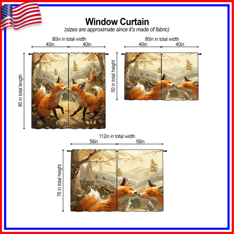 Rideaux de fenêtre Foxes In Forest, 40 po x 50 po - 2 panneaux, Obscurcissement de chambre