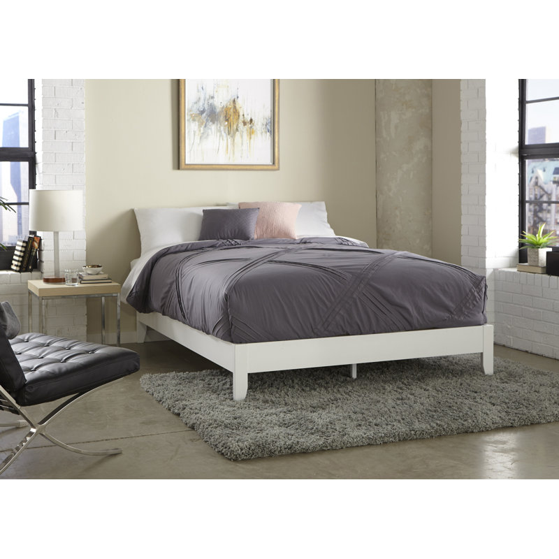 Lit plateforme en bois massif Chipman, Blanc, Grand