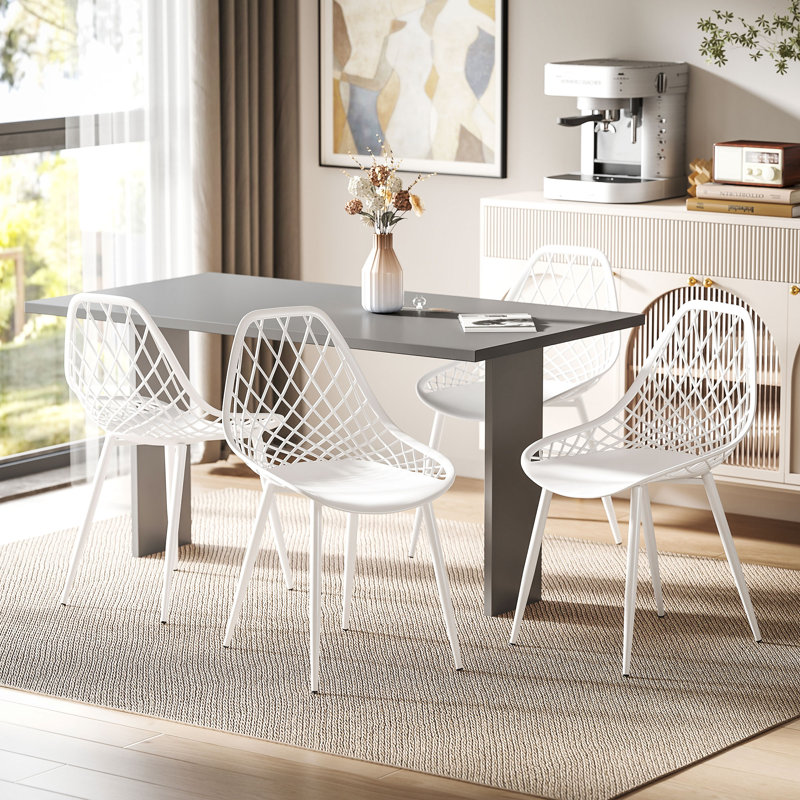Ensemble de 4 chaises de cuisine en plastique à dossier creux , Blanc