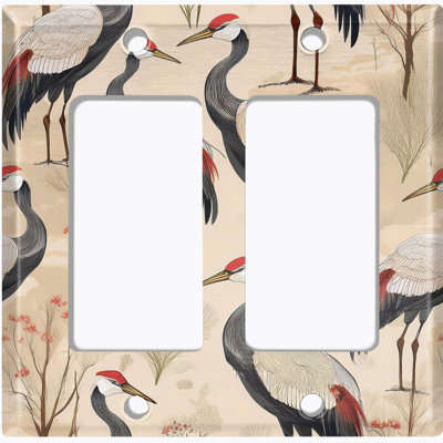 Metal Light Switch Plate Cover; US Standard Size 2 Gang GFI Rocker - Red Crowned Cranes