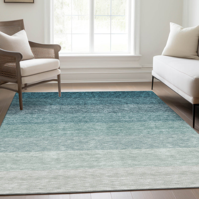 Premium Machine Washable Prisco Teal Rug, Rectangle 5' x 7'6"