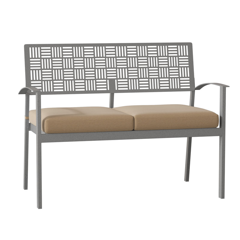 New Century Outdoor Bench, Pewter, Canvas Heather Beige Sunbrella® Canvas