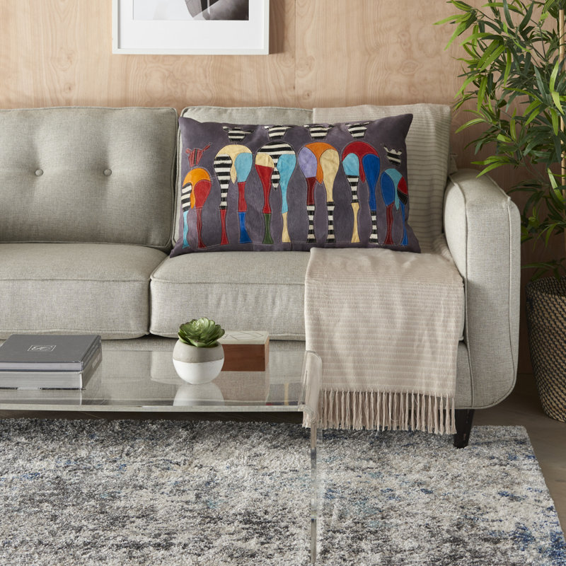  Housse et insert de coussin rectangulaire en cuir / suède Zebras