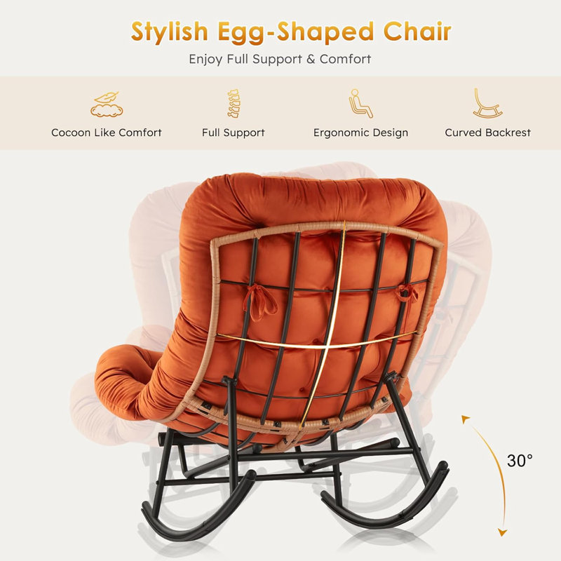  2 pièces Chaise berçante Papasan avec repose-pieds, chaise Papasan surdimensionnée avec coussin épais amovible et structure en métal, chaises longues