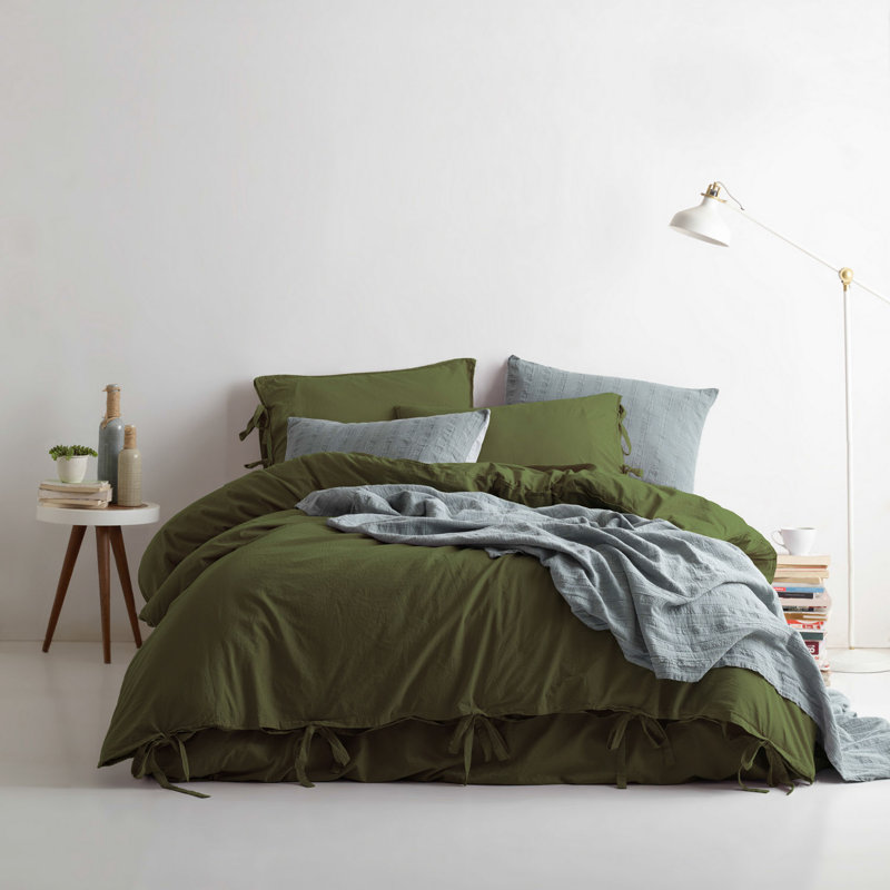 Ensemble de housse de couette 100% coton Laduke, Housse de couette très grand + 2 taies d'oreiller, Vert
