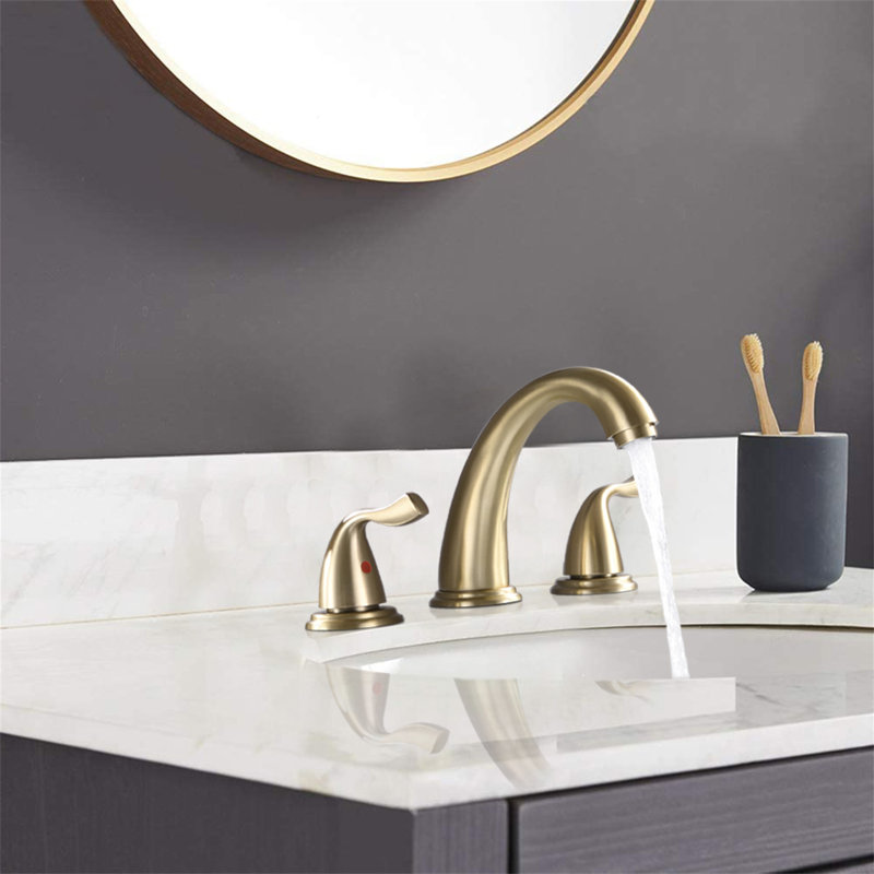 8-Inch 3 Holes 2 Handles Bathroom Sink Faucet, Brushed Gold