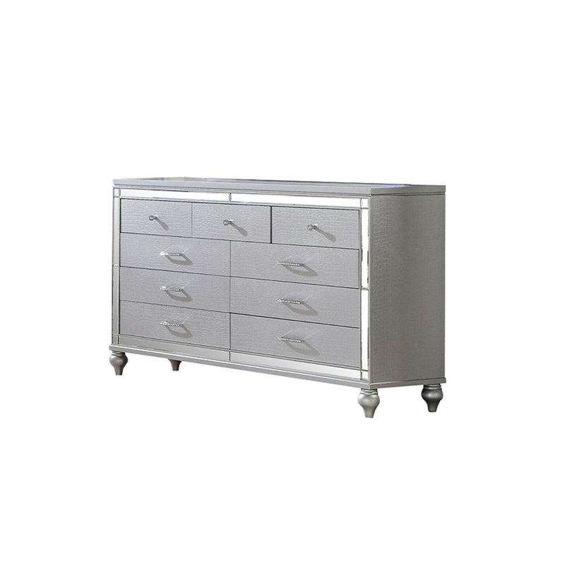Commode double 7 tiroirs Denard, Argent