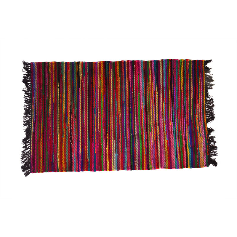 Tapis en coton rouge/mauve/orange à la main rayée noué la Glendive