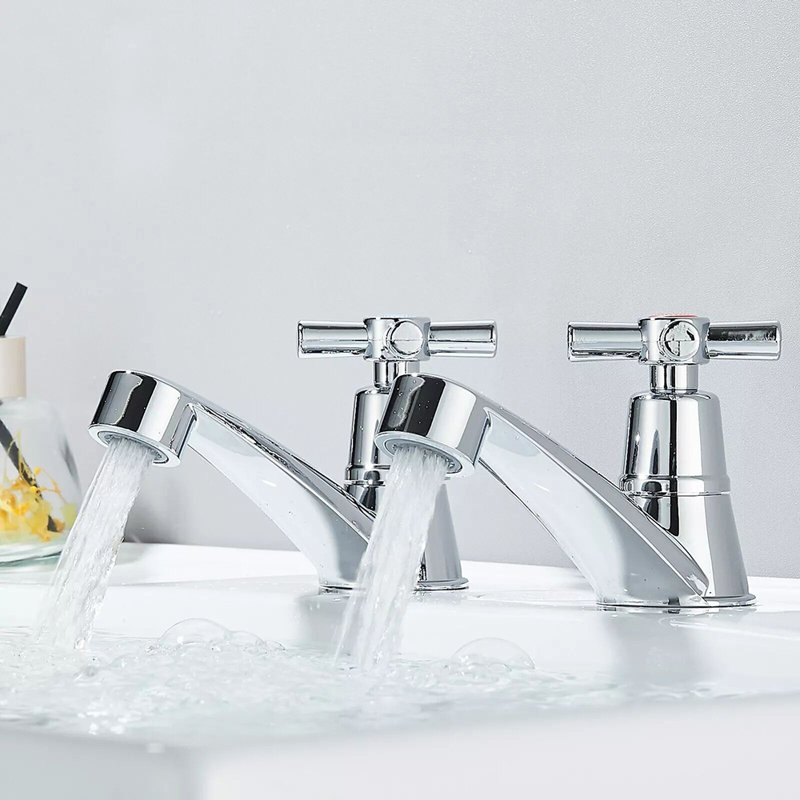 2X Twin Taps Set Hot and Cold Pair Tap Traditional Bath Bathroom Basin Sink Taps