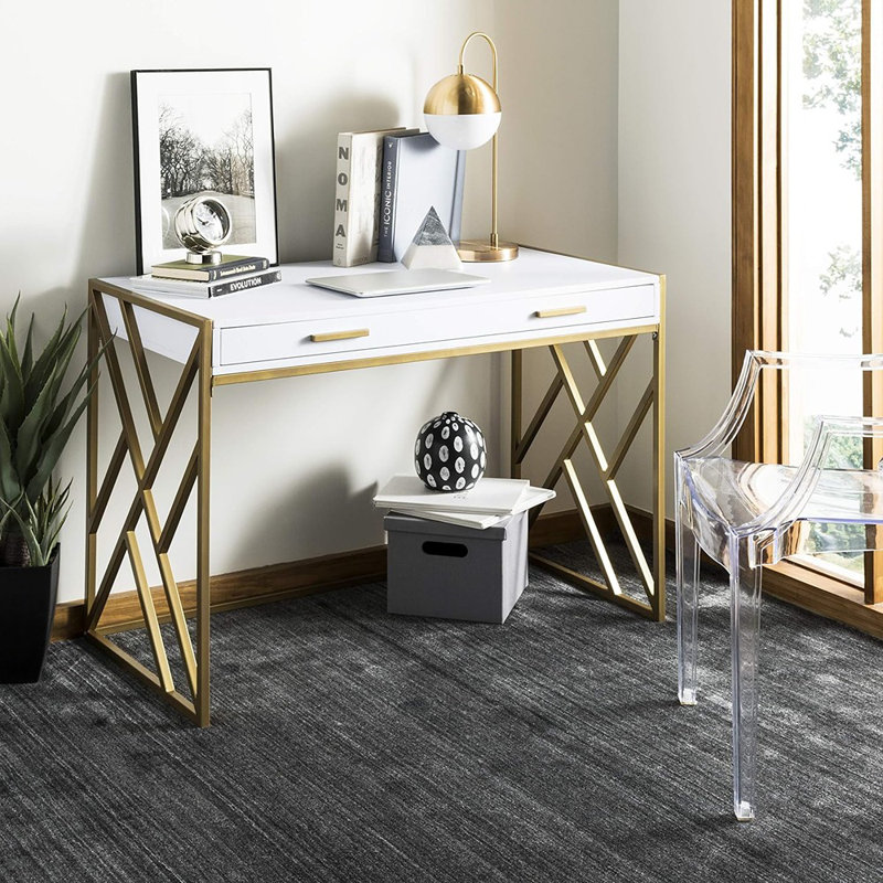 Lovesta Metal Base Writing Desk, White/Gold