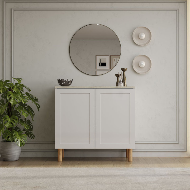 Buffet de 35 po de largeur Boli, Blanc / Traverten, 35 po de largeur