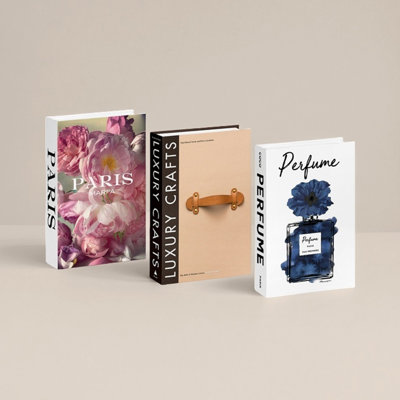 White Decorative Book Set of 3, Foldable Decorative Books with Floral and Vintage-Inspired Covers for Modern Shelf and Table Styling