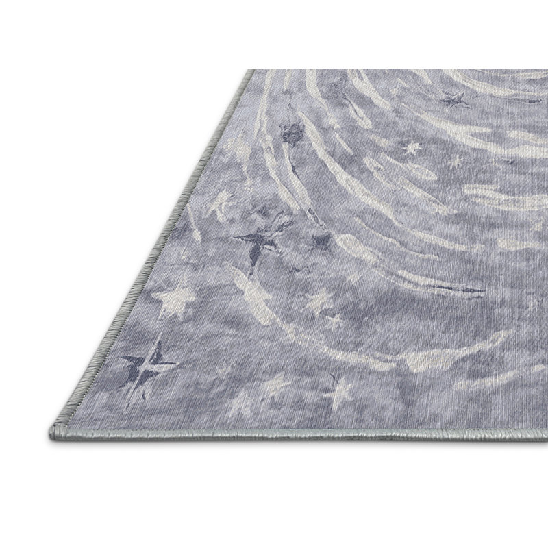 Machine Washable Blue Area Rug, Round 4'
