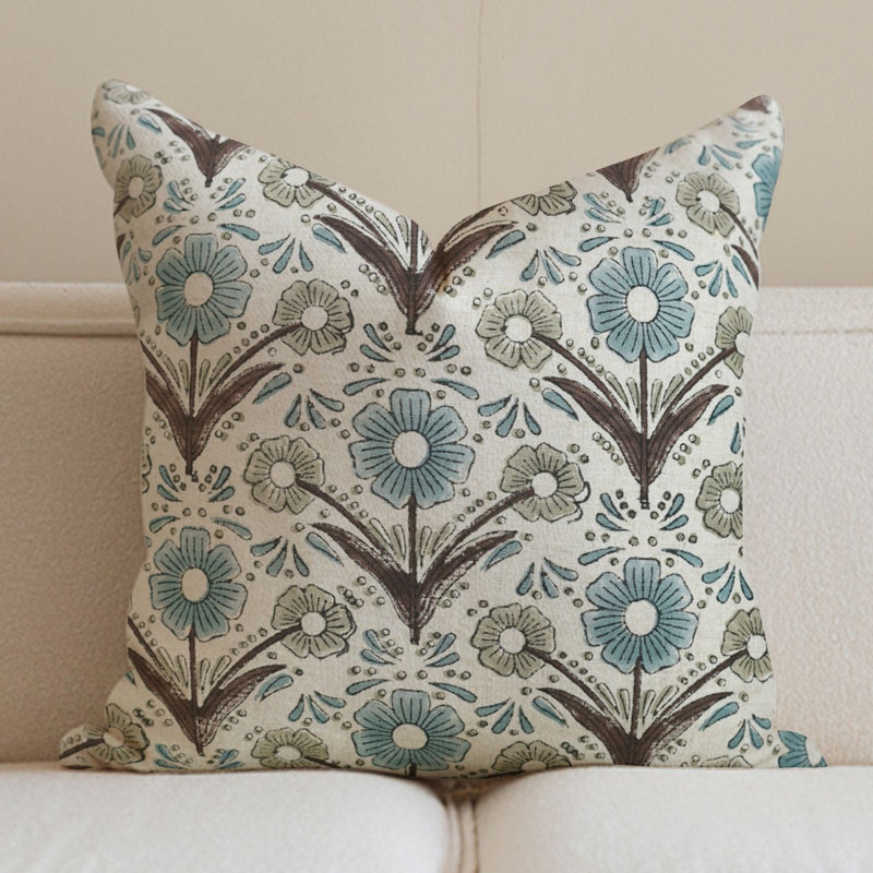 Housse de coussin Fabividine Boho, lombaire floral, printemps automne (Vanshika), H 18 po x l 18 po, Bleu, Carré