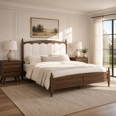Ensemble de chambre à coucher 3 pièces 3 pièces, cadre de lit plateforme avec tête de lit tapissier, ensemble de 2 tables de chevet avec double tiroir, poignées en métal