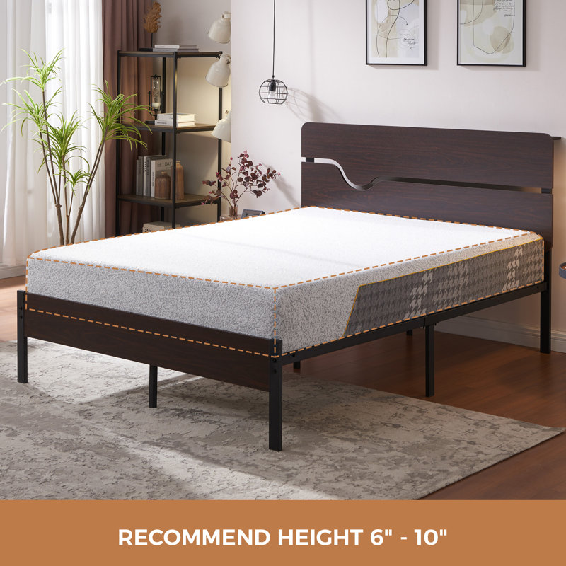 Solid Wood Bed Frame with Headboard and Silent Slats, 1000 Lb Capacity Bed Frame
