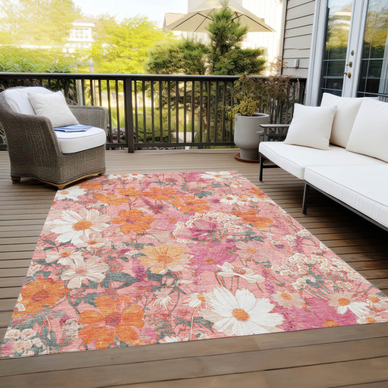 Machine Washable Indoor/Outdoor Claudian ACN1507 Blush Rug, Rectangle 5' x 7'6"