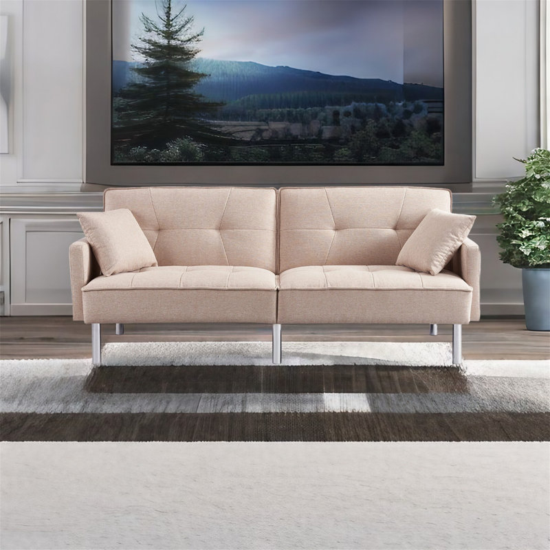Futon rembourré Greisy, Tissu beige