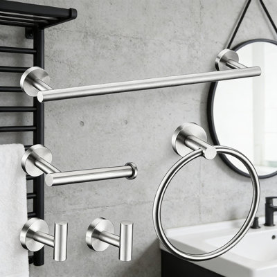 Brushed Nickel Bathroom Hardware Set, 5-Piece SUS304 Stainless Steel Towel Bar Set With Wall Mounted Installation, Includes Towel Holder, Ring, Hook And Toilet Paper Holder