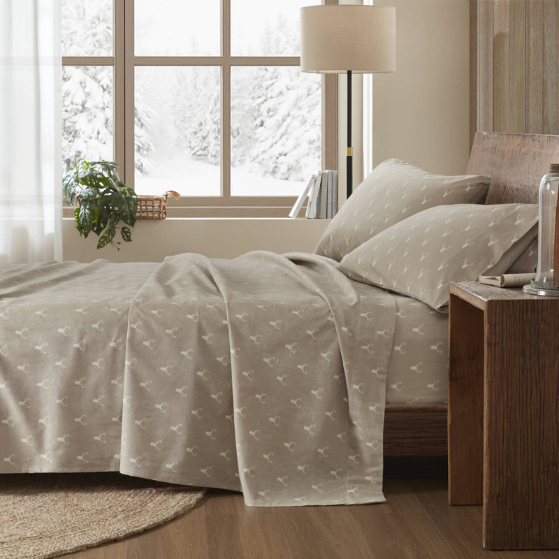 Ensemble de draps en flanelle 100% coton, Ensemble de draps pour grand lit avec 2 taies d'or, Andrews