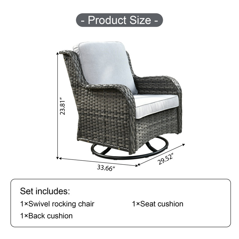 Chaises longues berçantes pivotantes en osier avec coussins, Gris clair, Gris