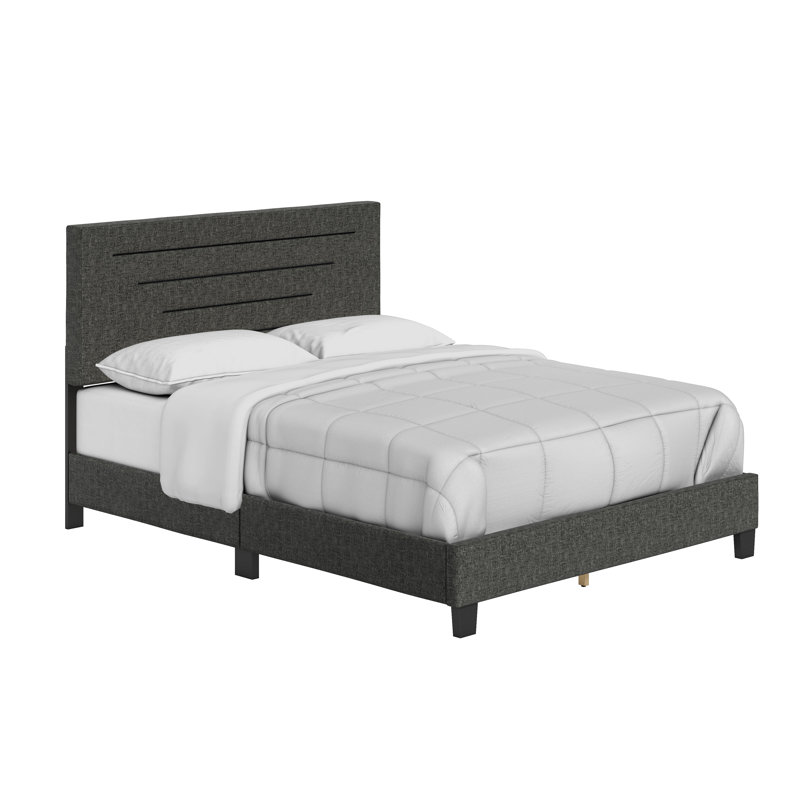 Charcoal Linen Upholstered Full Platform Bed with Headboard