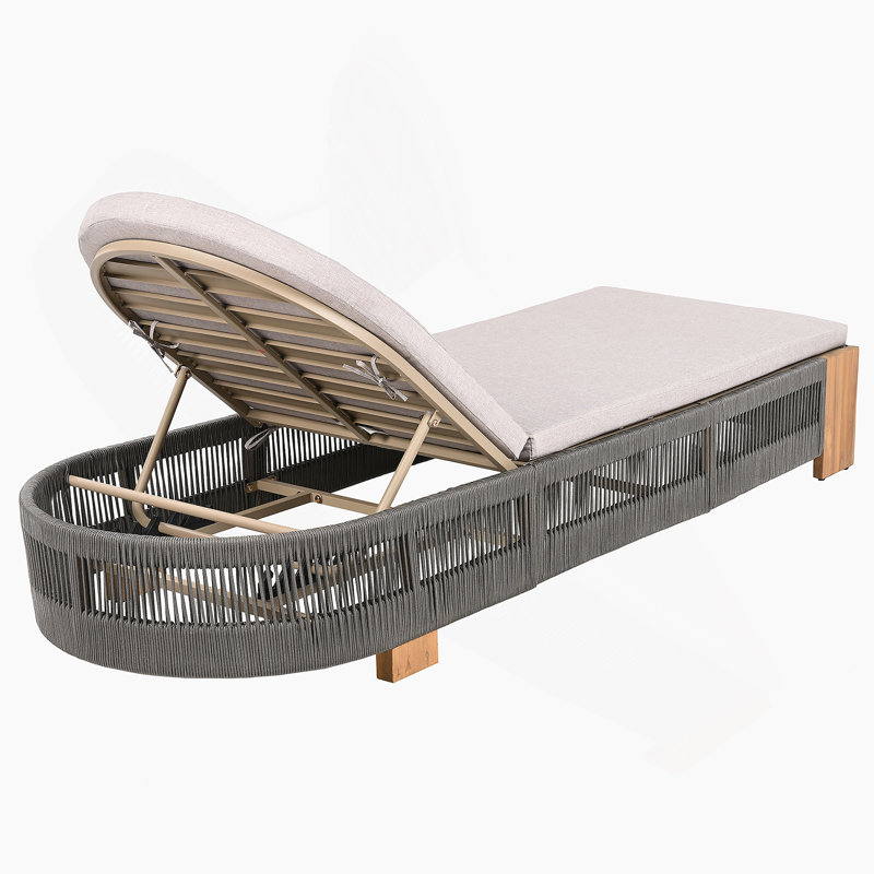 Outdoor  Acacia Wood Patio Adjustable Lounge Chair Set Of 4- Uncushioned For Backyard Pool Garden-Grey Rope & Natural Iron, 4