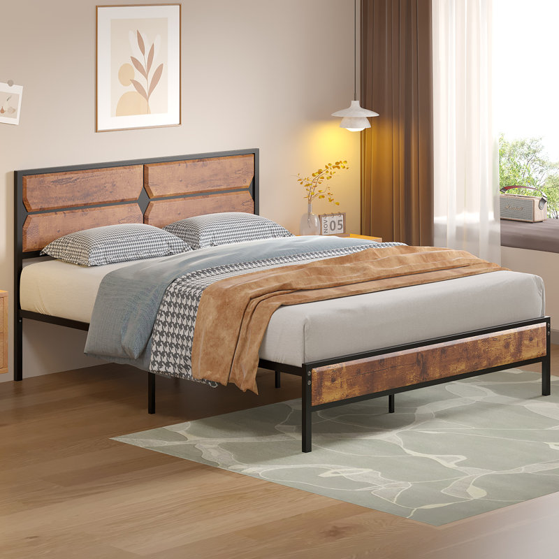 Twin Bed Frame, Rustic Brown, European Double (140 x 200 cm)
