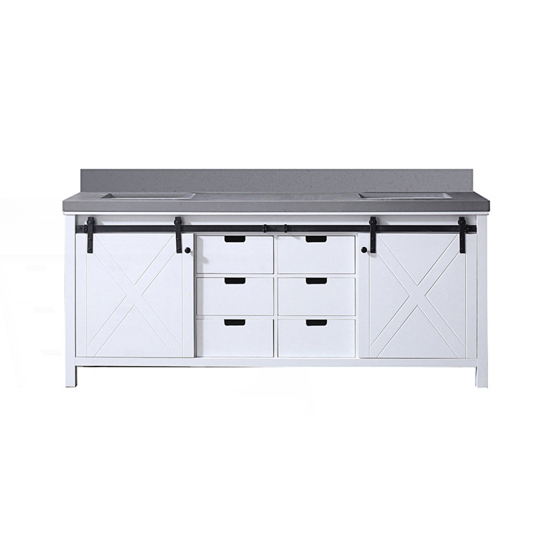 80 po X P 22 po Meuble-lavabo double D avec comptoir en quartz gris, Blanc, 80", Gris