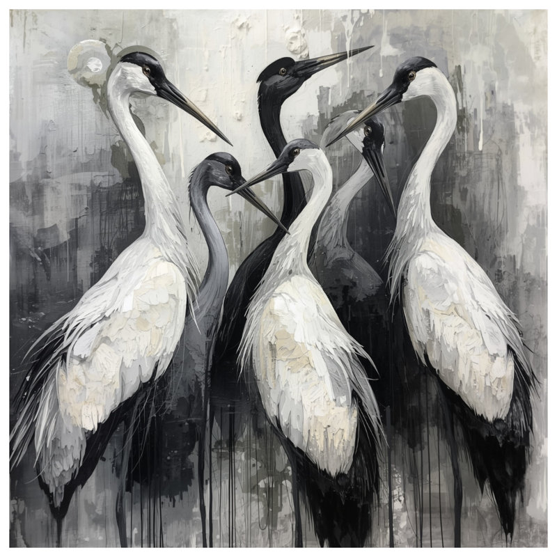 Toile tendue Cranes dans des tons de gris en plusieurs tailles, 32 po x 32 po