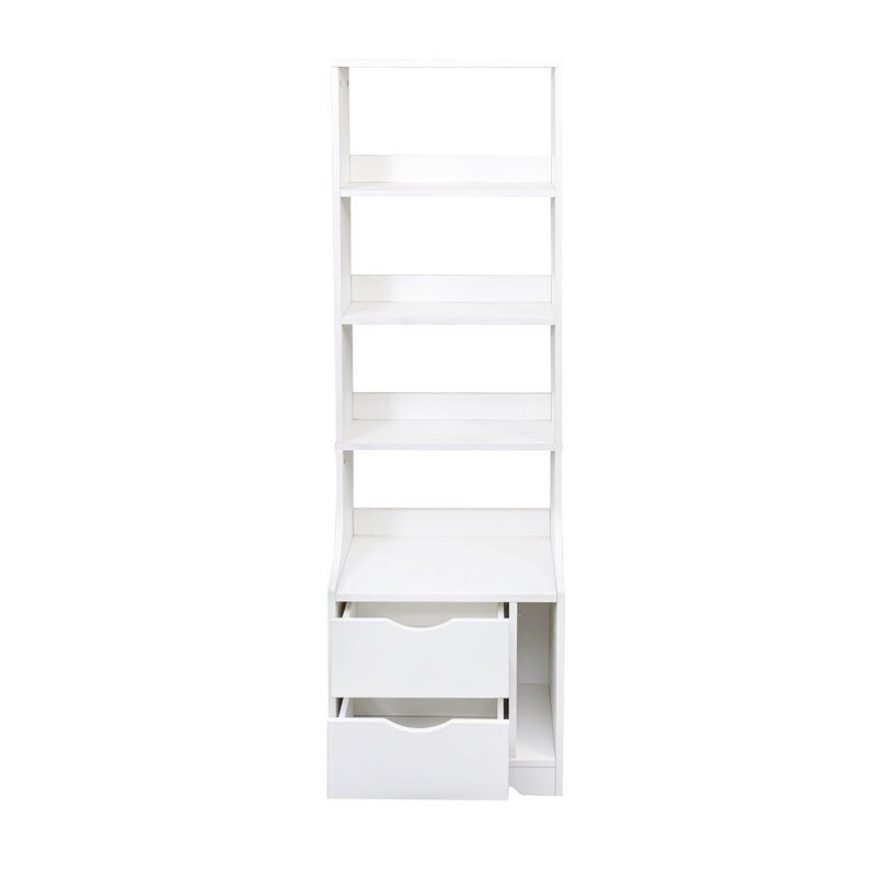 Table de chevet avec bibliothèque, table de chevet avec 2 tiroirs de rangement pour la chambre à coucher, Blanc