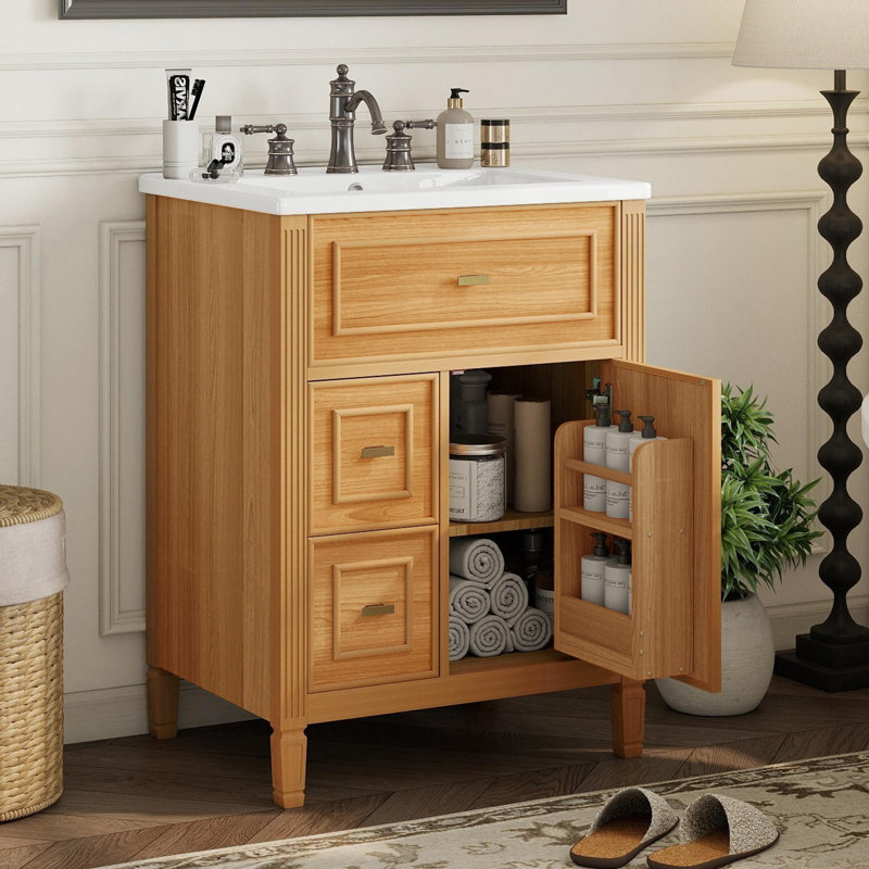 24-Inch Compact Vanity with Storage, Wood