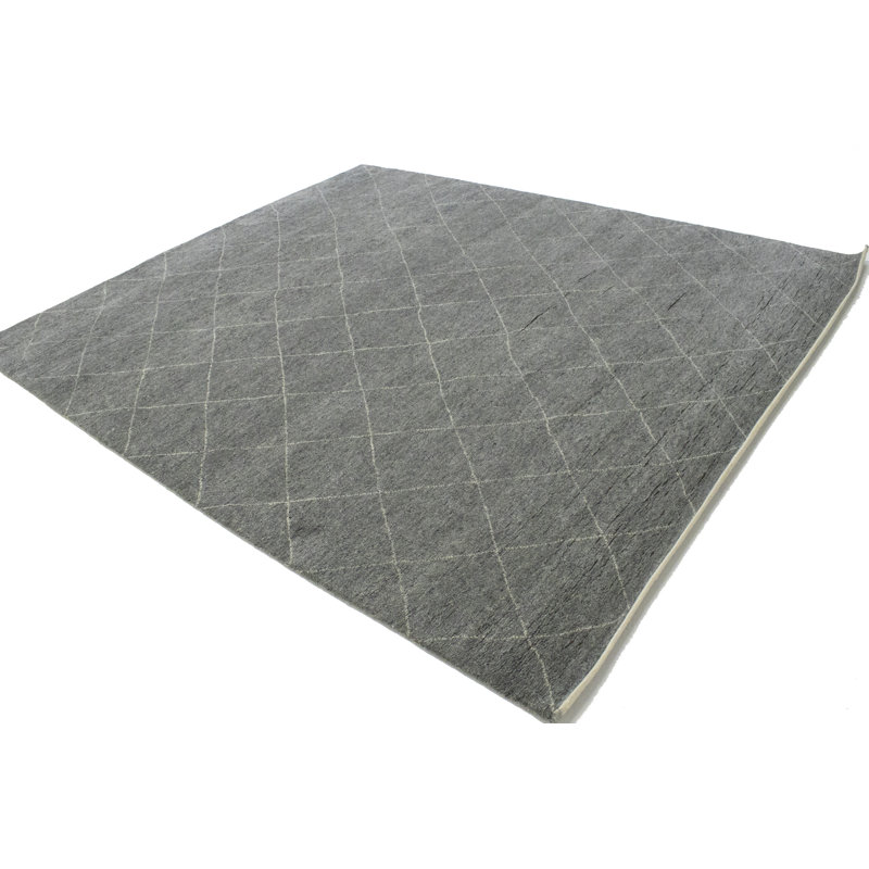 Tapis gris floral en laine noué à la main