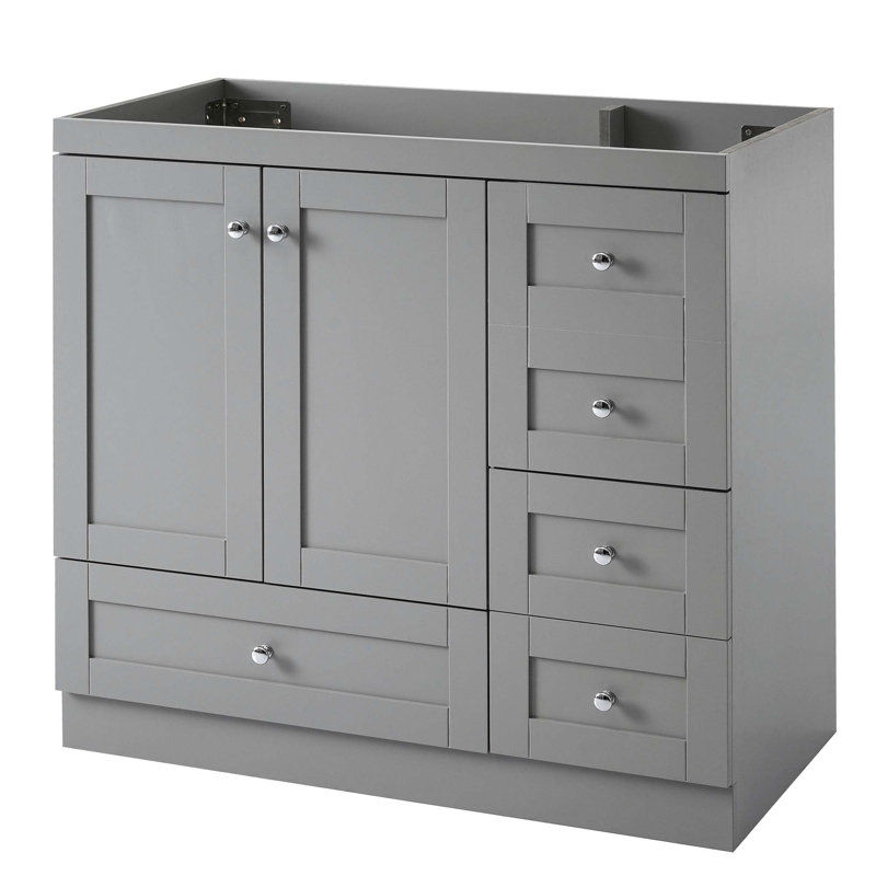 (Armoire seulement) Base de meuble-lavabo avec 2 portes et 4 tiroirs, Gris